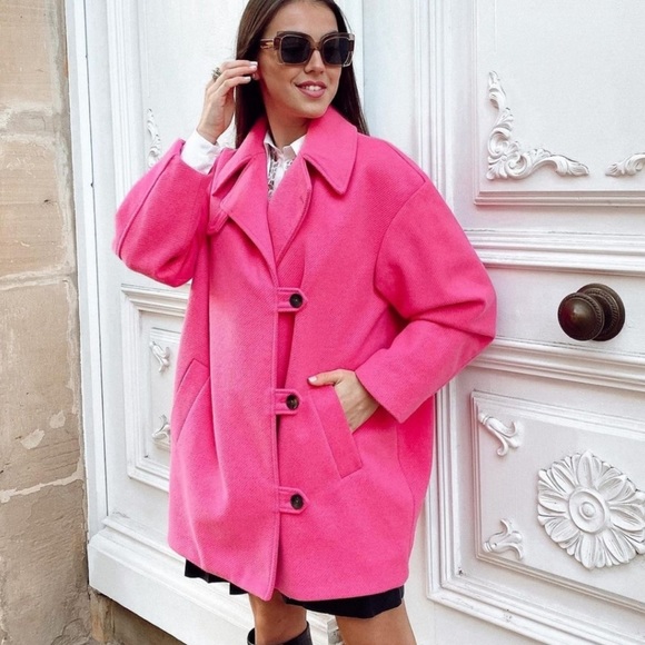 Zara Pink Wool Blend Oversized Coat - Picture 2 of 16